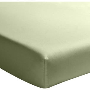 Drap housse percale de coton lavé vert d'eau 180x200 cm