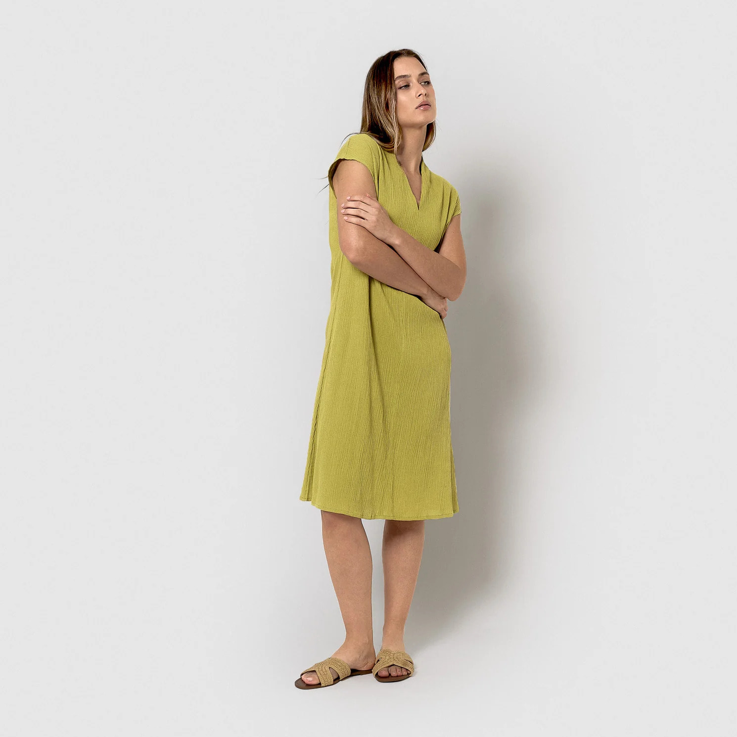 Vestido corto algodón lino lima
