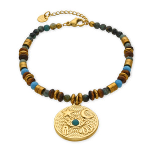 Pulsera con Multicolor Piedra Natural acabado oro 18k