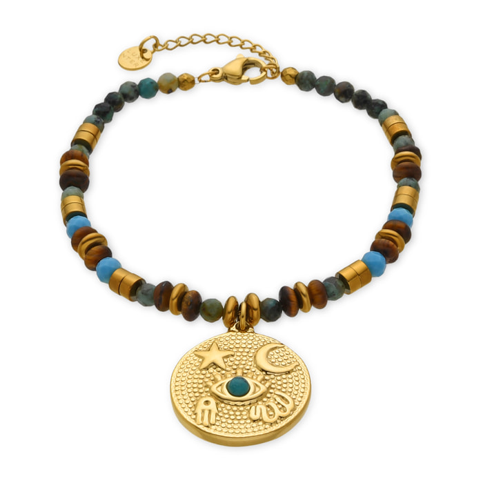 Pulsera con Multicolor Piedra Natural acabado oro 18k
