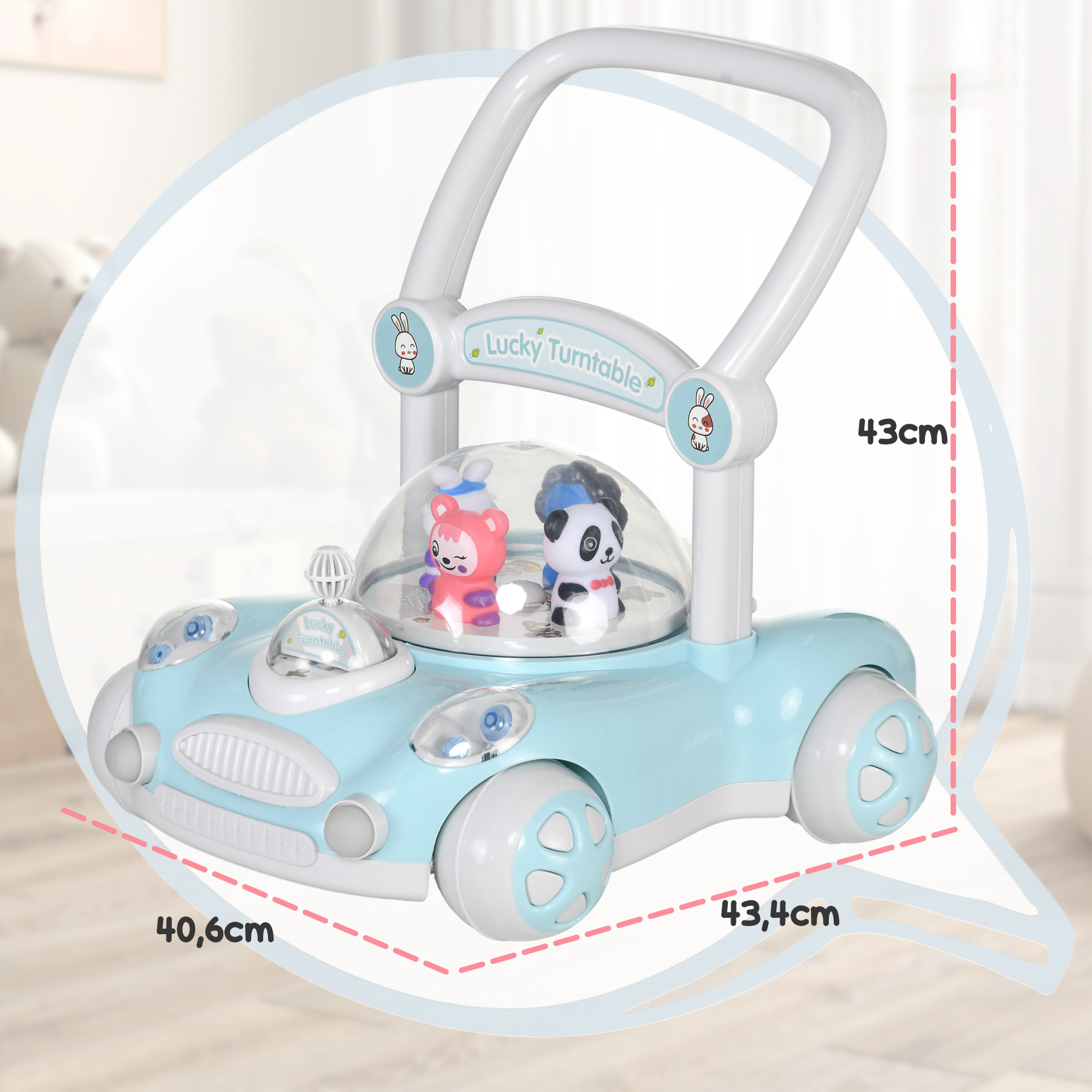 Andador para Bebés de 1-3 Años Tacatá para Bebés con Altura Ajustable Música Ruedas Antideslizantes Luces Manillar Desmontable Carga 25 kg Azul Claro