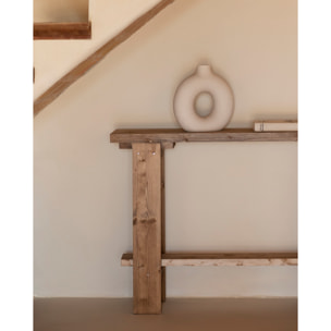 Consola de madera maciza en tono roble oscuro de 120x84cm Alto: 84 Largo: 120 Ancho: 26