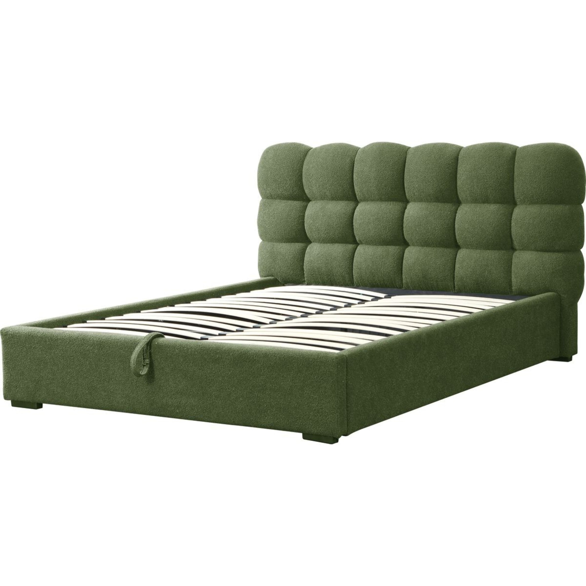Lit coffre avec tête de lit en tissu bouclé - LOLA