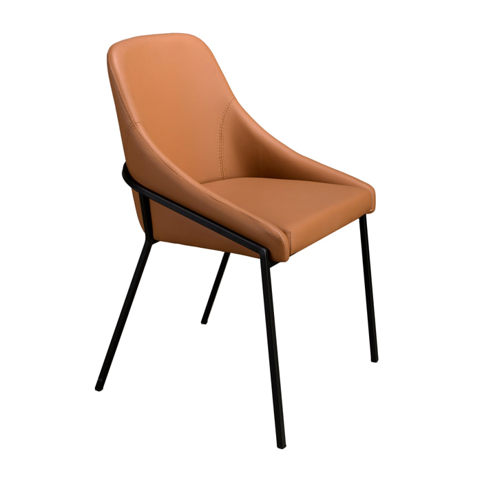Silla Angel Cerdá con asiento y respaldo tapizados en polipiel en naranja patas de acero inoxidable negro 53x59x83cm