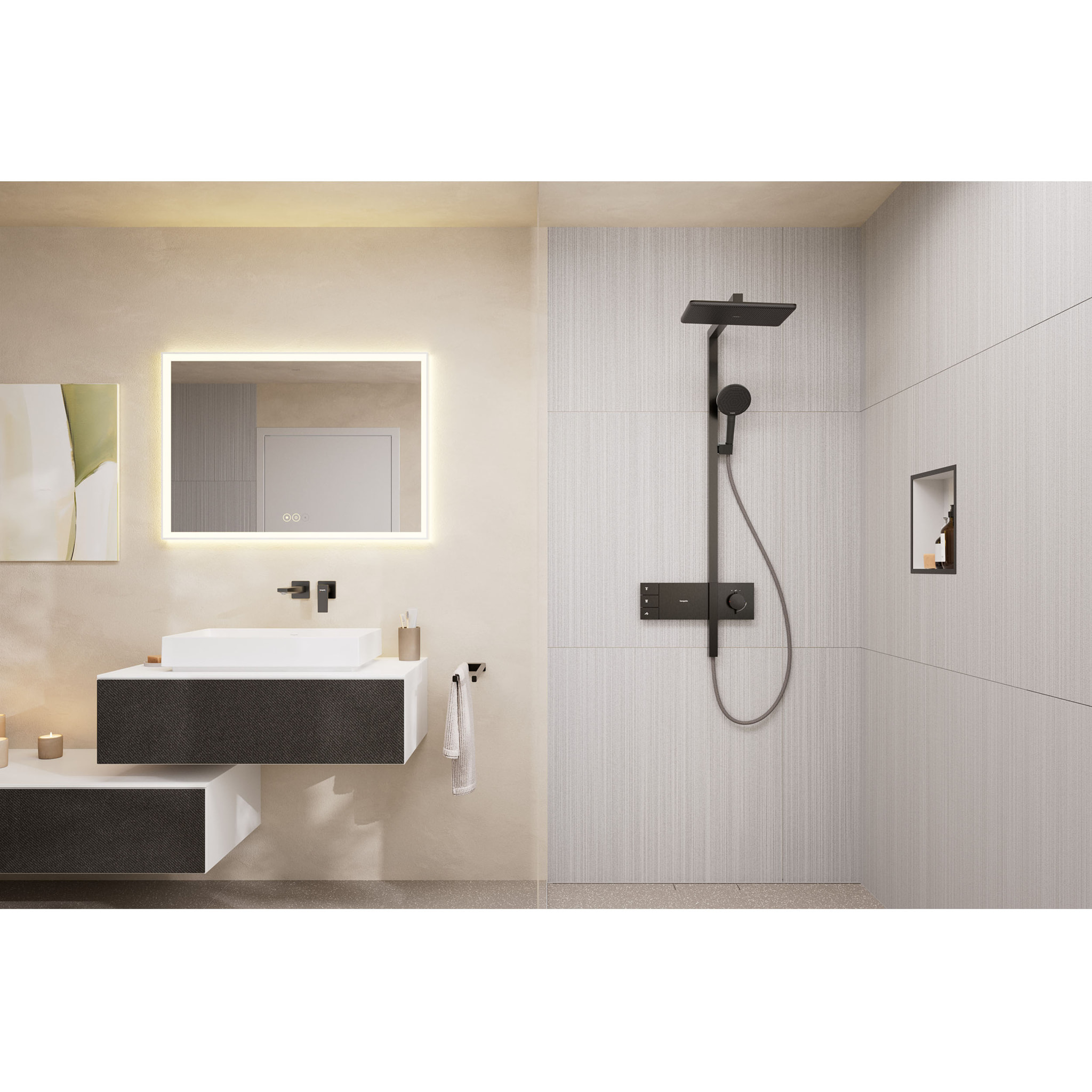 Colonne de douche Raindance Alive Q 2 jets avec thermostatique ShowerSelect Comfort, noir chromé brossé