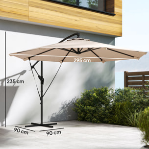 Parasol Excéntrico, Ø300 cm, Sombrilla de Jardín con Base Cruzada, Manivela, Funda Protectora y Cuerdas de Viento, UPF30+, para Terraza, Patio, Caqui