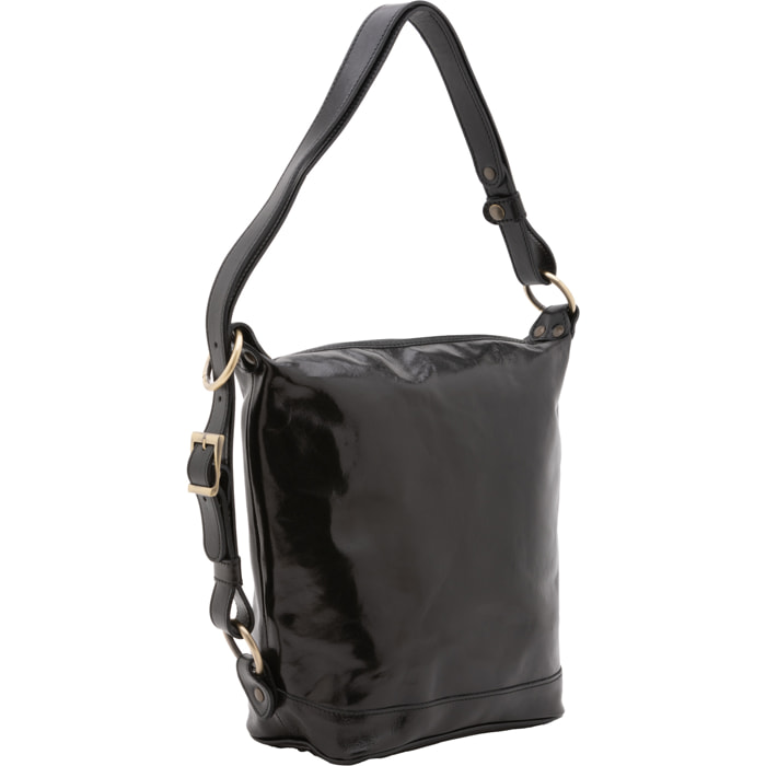 Borsa a secchiello  da donna In Vera pelle Made in Italy 34x33x15 cm