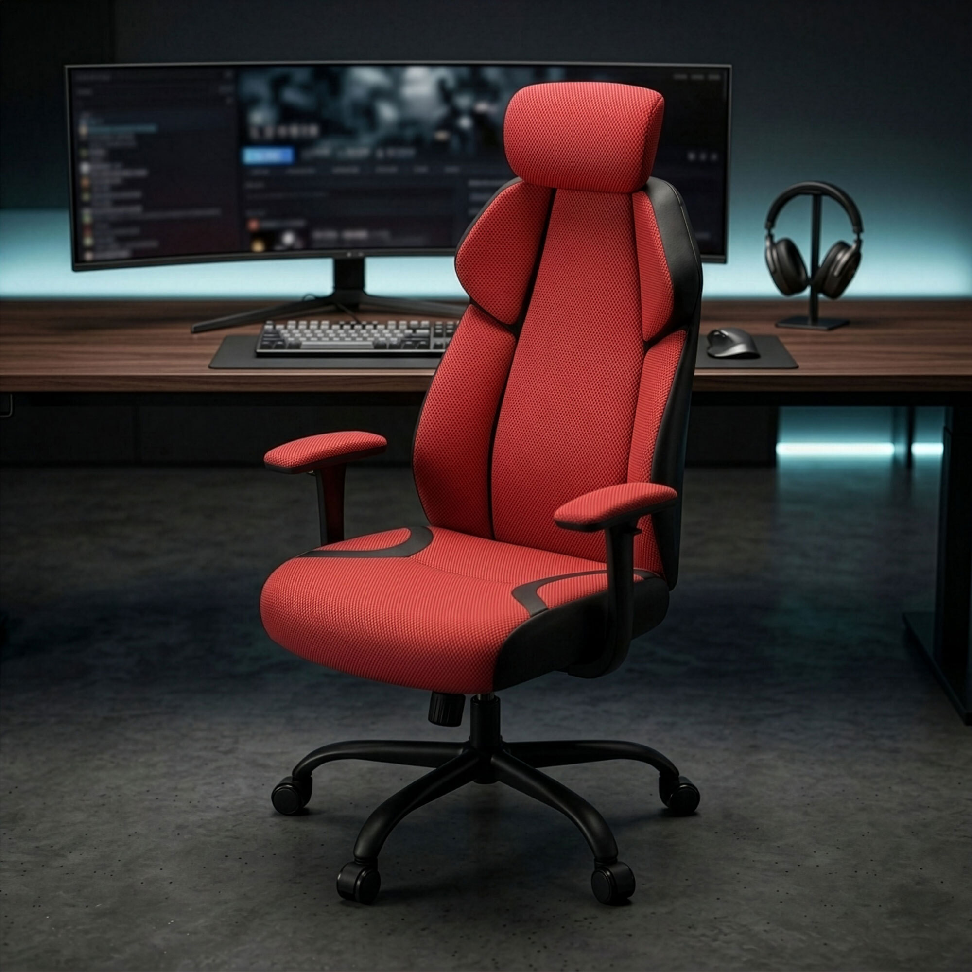 Flank - Sedia da Gaming Pro Ergonomica Poltrona Gamer con Altezza regolabile Reclinabile Girevole 360° con Braccioli in Tessuto e PVC Rosso