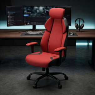 Flank - Sedia da Gaming Pro Ergonomica Poltrona Gamer con Altezza regolabile Reclinabile Girevole 360° con Braccioli in Tessuto e PVC Rosso