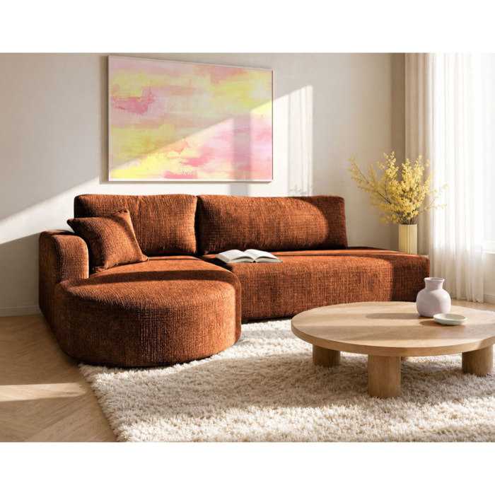 Miro - Canapé d'angle gauche 4 places convertible avec coffre en velours texturé - Rouille
