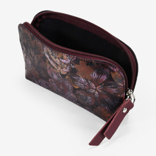 Monedero burdeos en piel con estampado floral