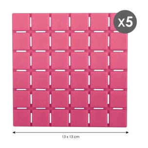 Lot de 5 Tapis antidérapants de douche ou baignoire Caoutchouc QUADRO 13x13cm Fushia MSV