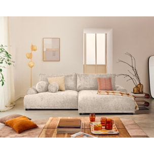 Nelly - canapé d'angle droit 4 places convertible avec coffre en velours texturé - Beige