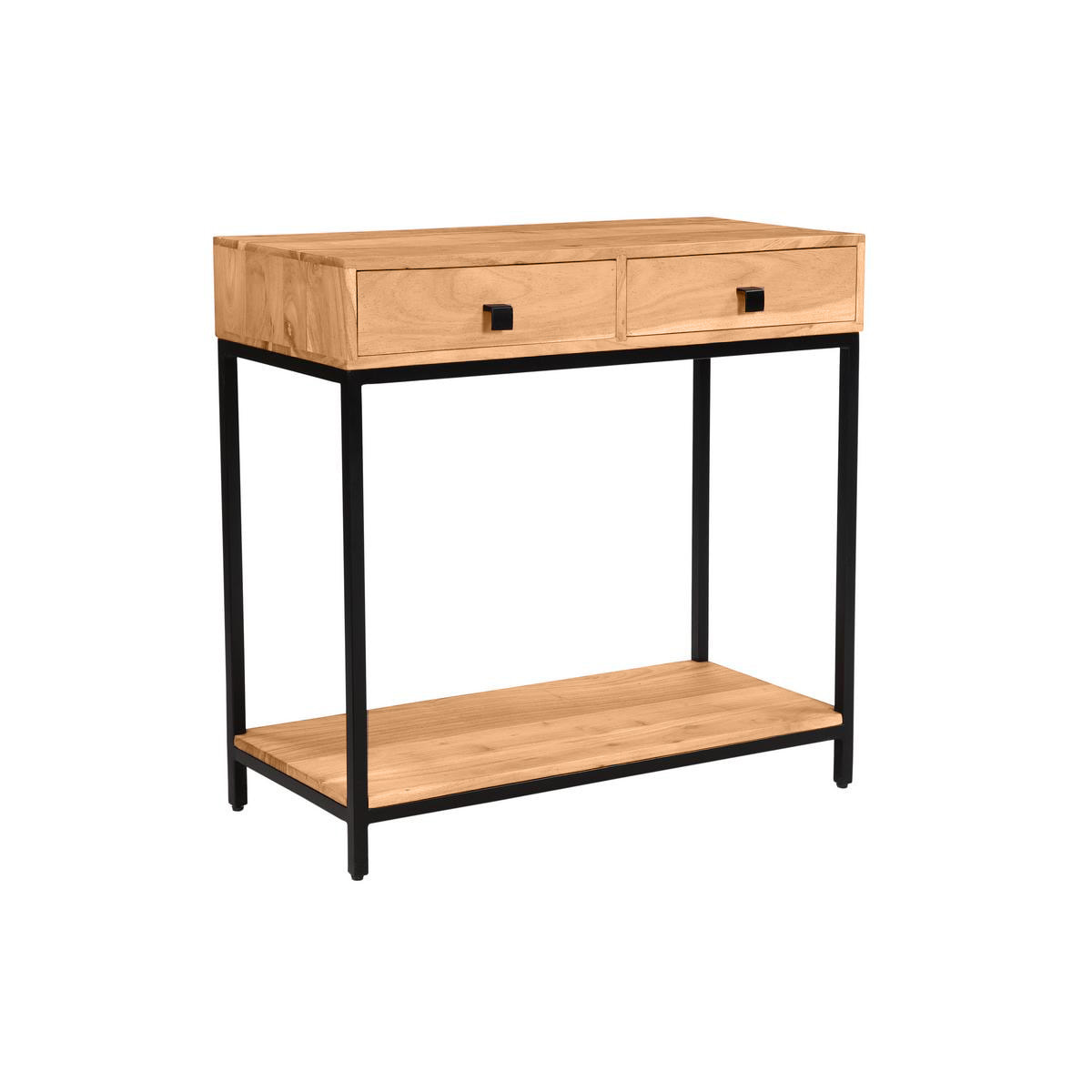 Console avec rangements 2 tiroirs en bois massif et métal noir L80 cm AXELLE