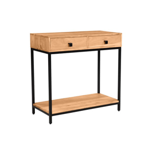 Console avec rangements 2 tiroirs en bois massif et métal noir L80 cm AXELLE