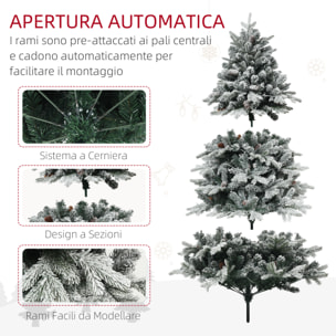 HOMCOM Albero di Natale Artificiale 180cm con 793 Rami, Luci LED e Rami Innevati, Verde