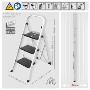 Escabeau 3 Marches pliant en Acier Max 150kg (46x71x105cm) MSV