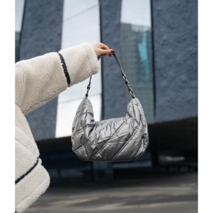 Bolso de hombro media luna plomo con cosido acolchado