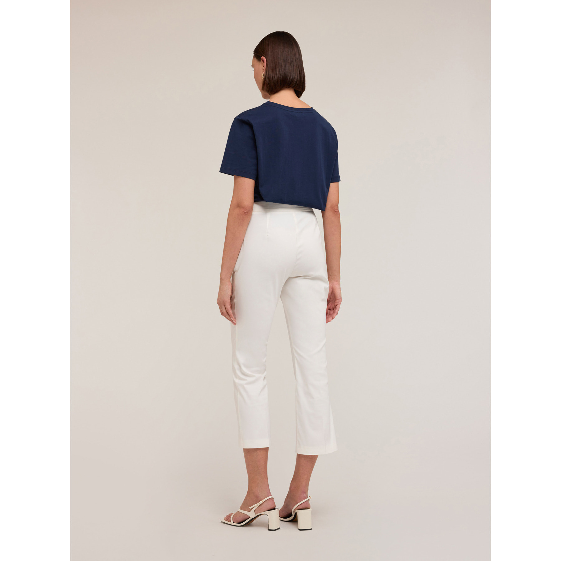 Motivi - Pantalones kick flare de algodón técnico - Blanco