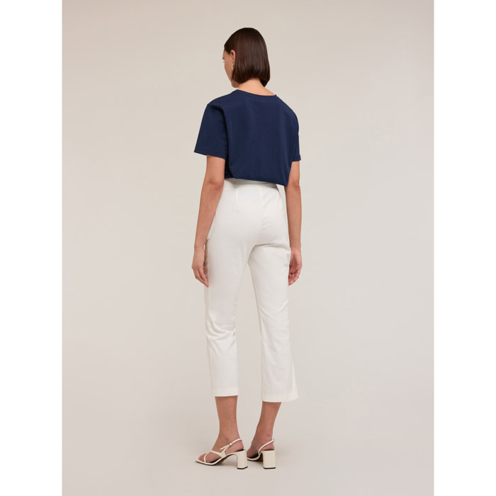 Motivi - Pantalones kick flare de algodón técnico - Blanco