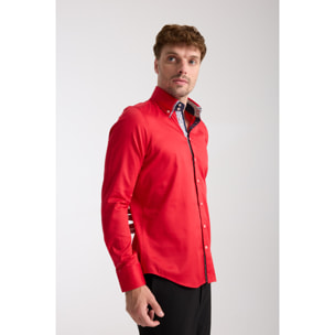 Camicia Uomo 2 Bottoni Button Down 7bottoni Doppio Coll Satin Unito Rosso