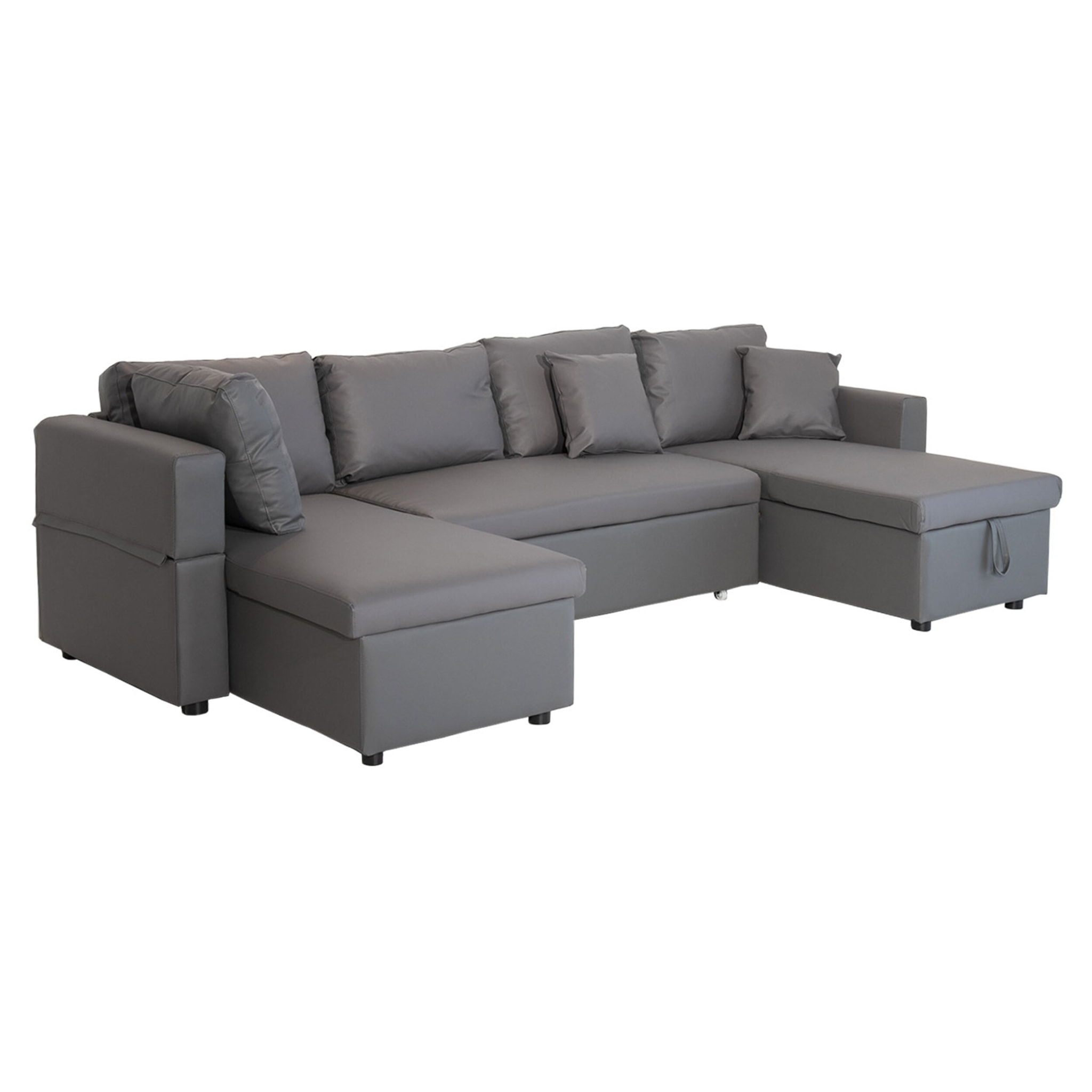 Canapé panoramique convertible simili SCOTT 4 places gris