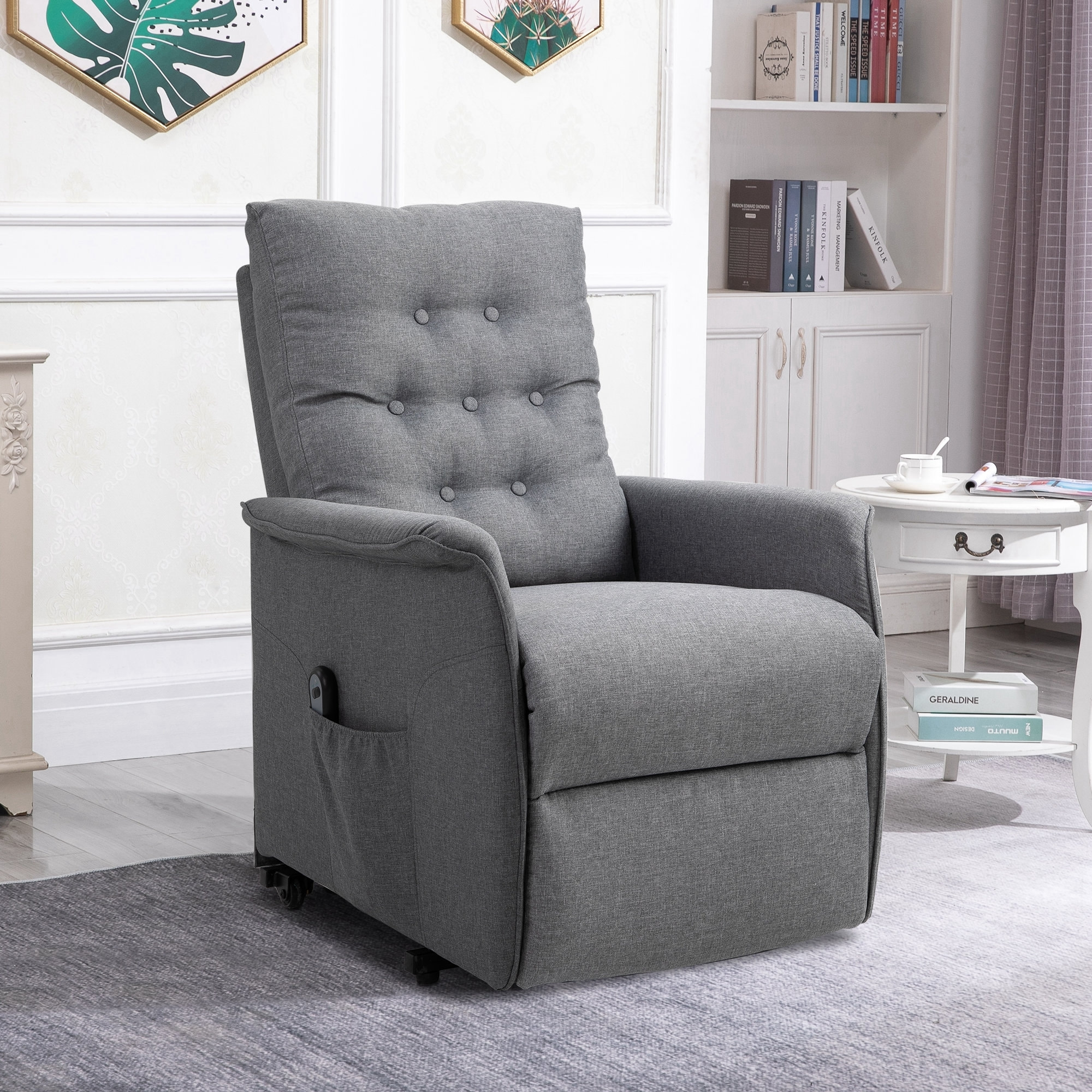 Fauteuil de relaxation électrique fauteuil releveur inclinable avec repose-pied ajustable lin gris