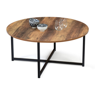 Table basse ronde Eliza plateau bois et pieds noirs