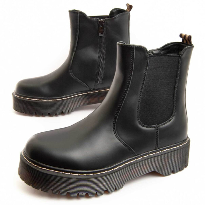 Botín De Plataforma - Negro - Altura: 4 Cm