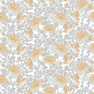Papier peint chrysanthèmes jaune doux