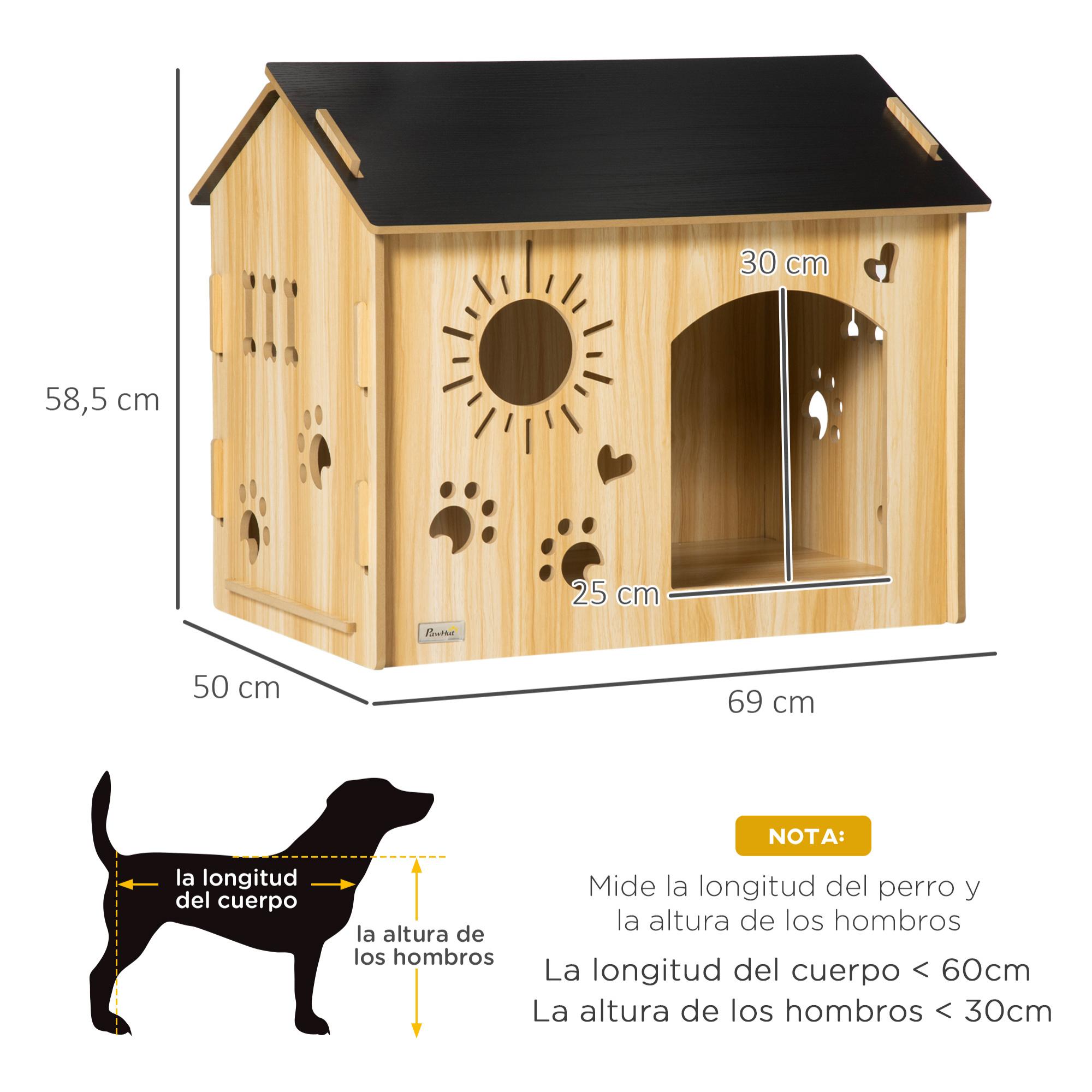 Caseta de Madera para Perros con Puerta Delantera Forma de Sol Pata 69x50x58,5cm