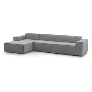 Divano fisso Licia, Divano componibile a 4 posti con penisola sinistra, 100% Made in Italy, Sofà moderno in tessuto, Cm 340x170h70, Grigio