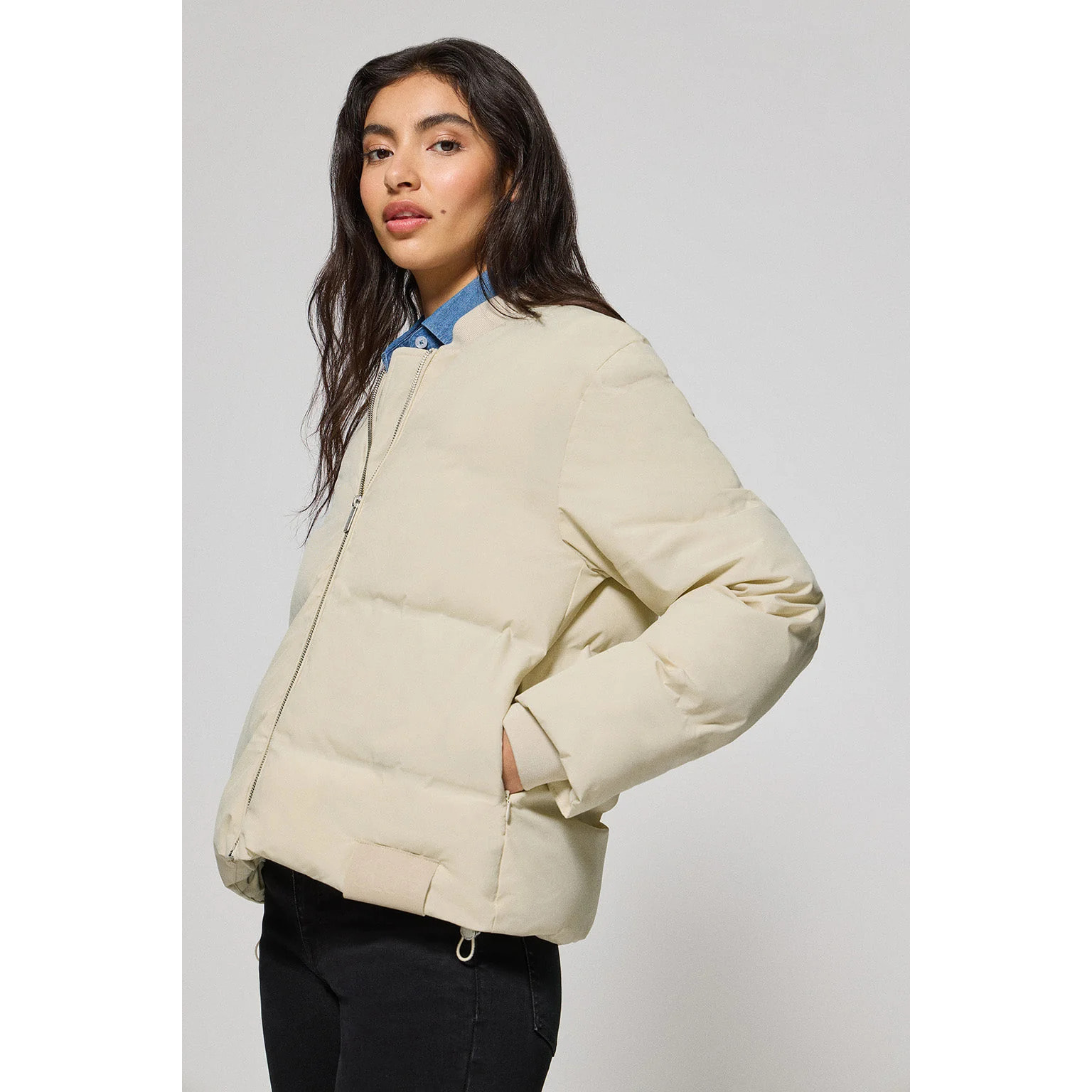 Bomber trapuntato beige Dubai con articolare Polo Club
