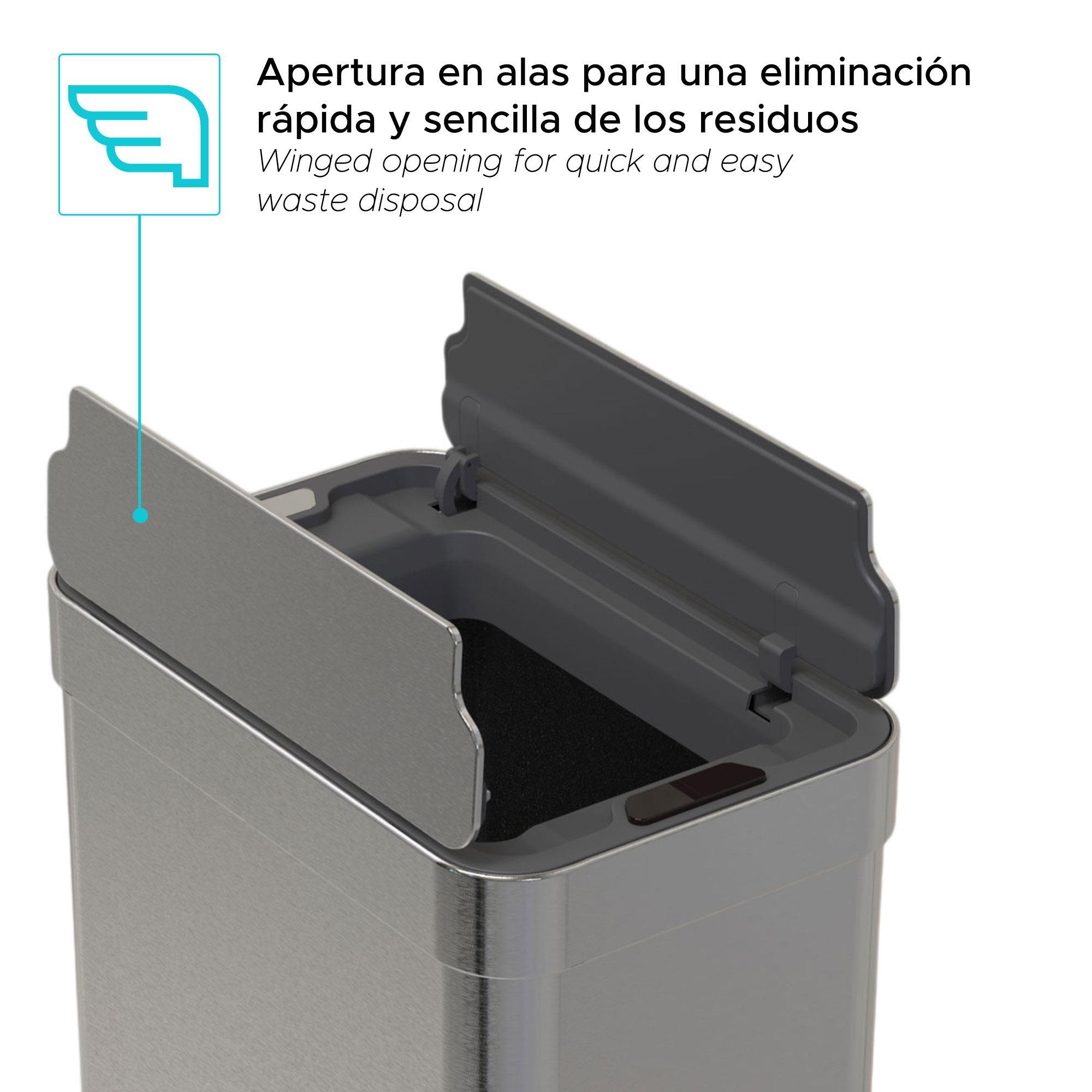 Cubo de Basura color metálico en acero inoxidable con apertura de alas y sensor automático