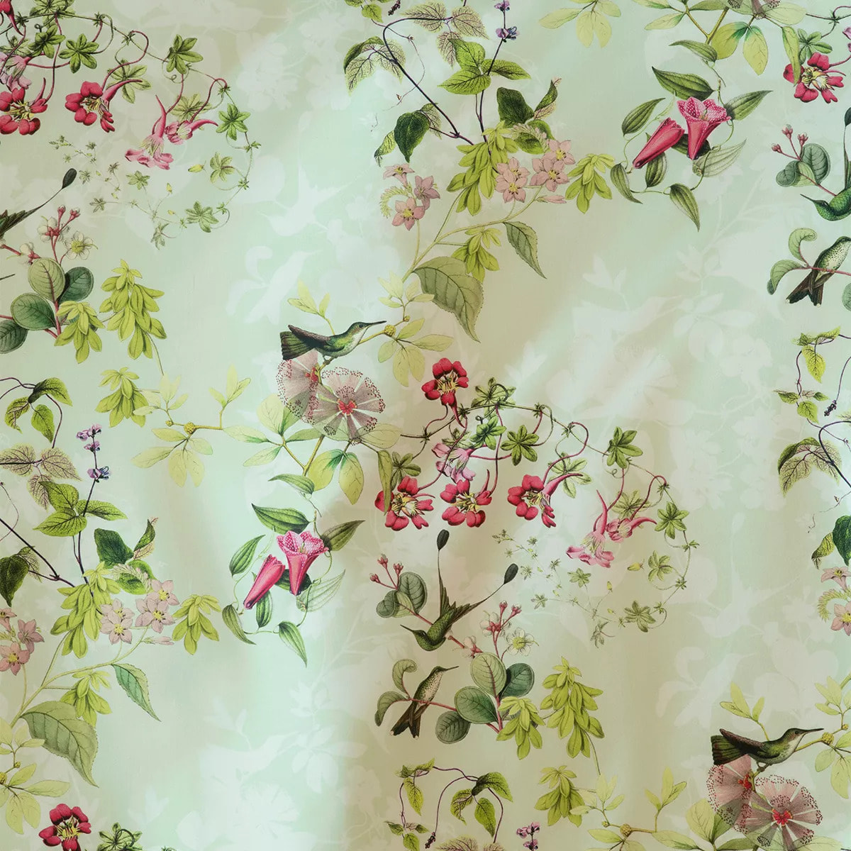 Housse de couette satin de coton imprimé multicolore vert Foliage vert d'eau