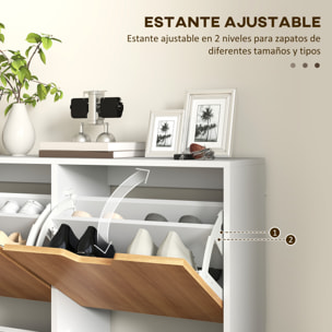 Zapatero Estrecho con 4 Cajones Abatibles, Zapatero Entrada Recibidor con Patas de Madera y Estantes Ajustables, para 16 Pares de Zapatos, para Pasillo, 95x26x95 cm, Natural y Blanco