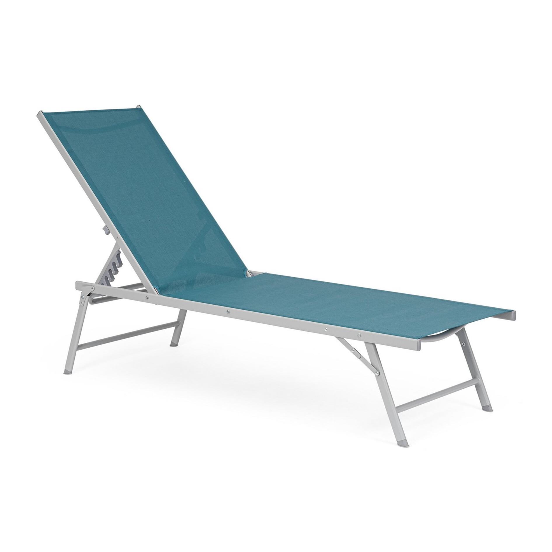 Set di 4 lettini, reclinabili, MACARELLA in alluminio grigio e textilene blu, pieghevoli