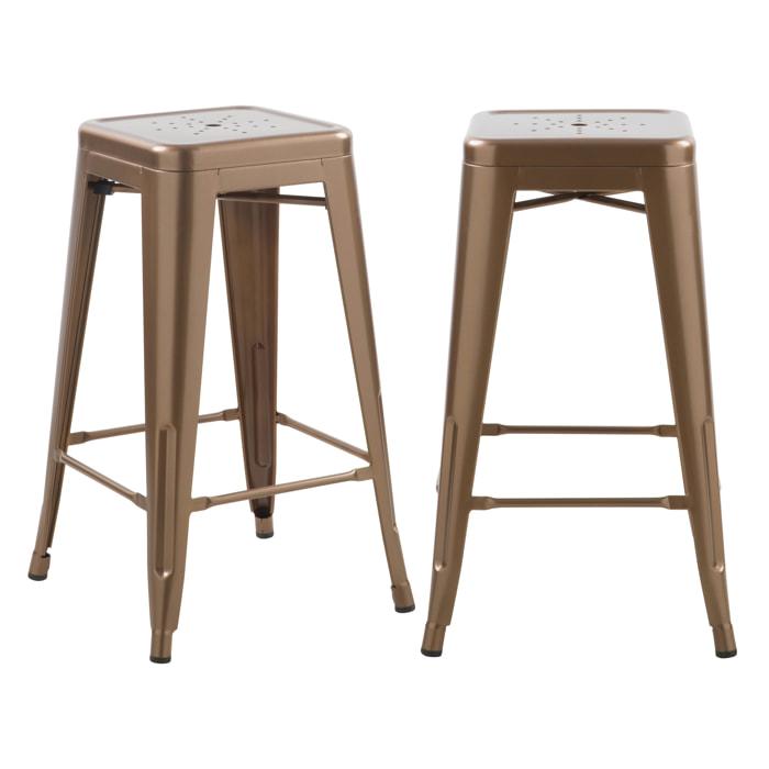 Tabouret de bar mi-hauteur Indus cuivre mat 66cm (lot de 2)