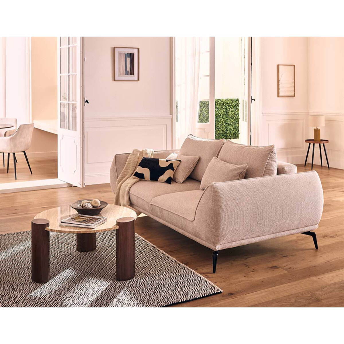 Arica - canapé droit 2 places en tissu texturé - Beige