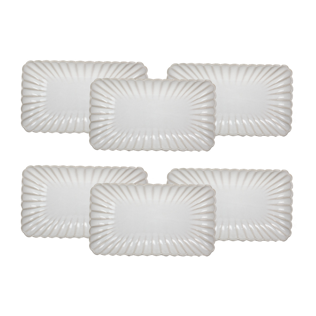 Lot de 6 petites assiettes rectangulaires, Coquillage