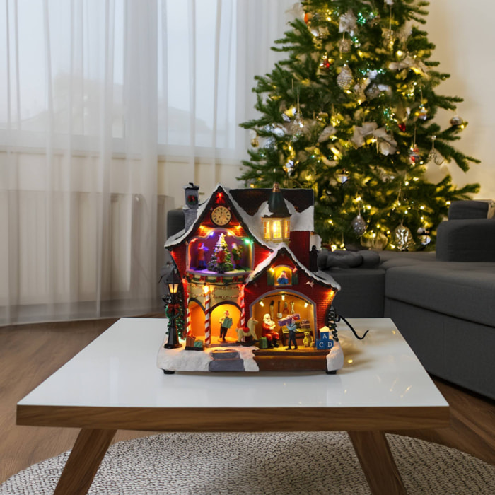 decoración navideña del taller de papá noel con 31 luces led y música 26,5x16,5x27,5cm