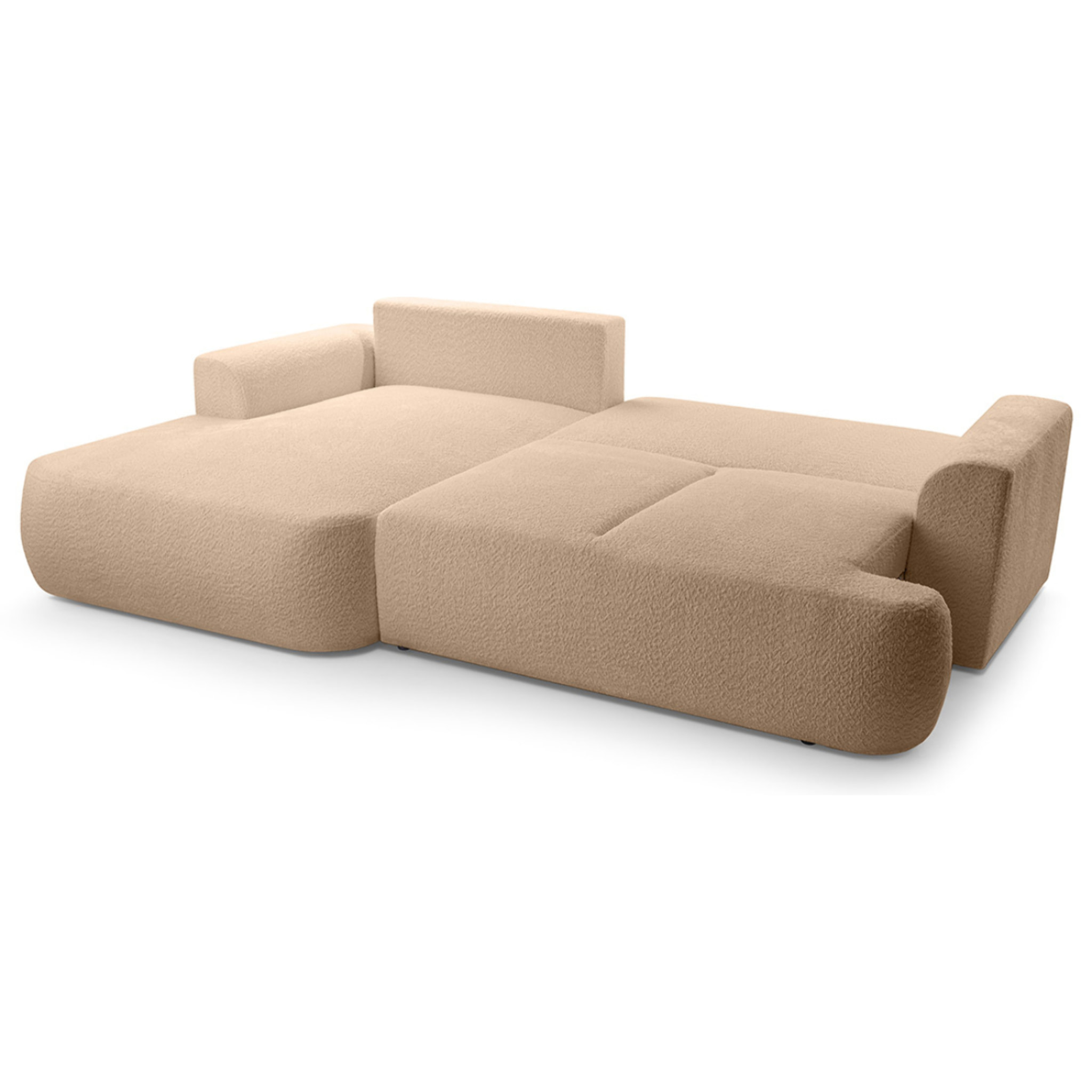 Candela - canapé d'angle gauche 4 places - convertible avec coffre - en tissu bouclette - Taupe