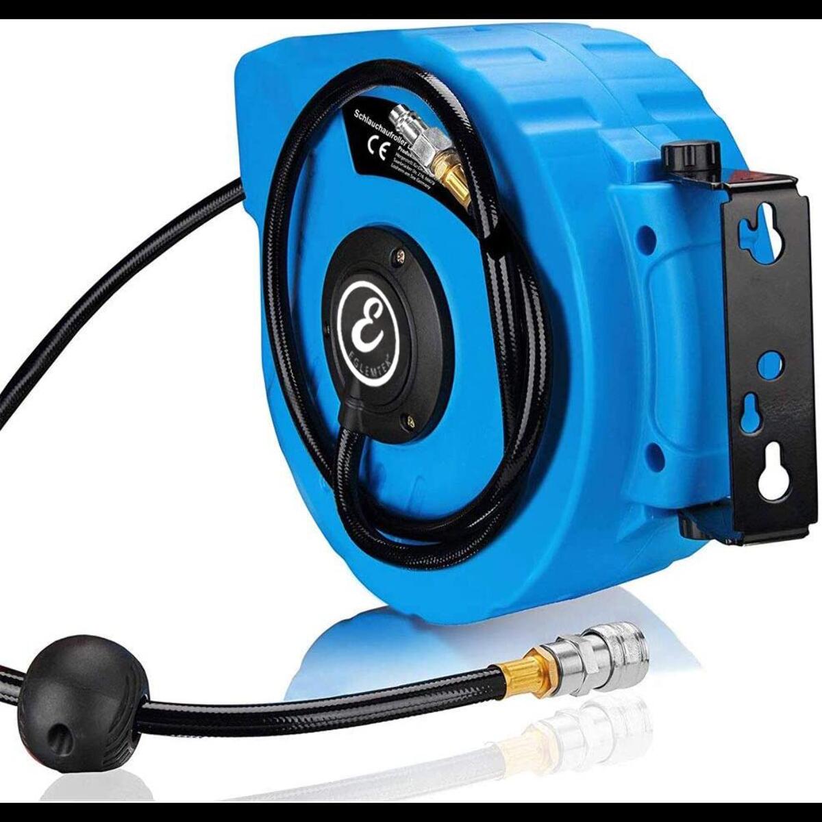 Avvolgitubo Aria Compressa Tubo Professionale Attacco 1/4" Fissaggio Parete Muro Sistema Blocco Automatico Riavvolgitore Pressione 24 Bar 10 + 1 Mt