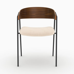 Lot de 2 chaises en velours blanc cassé et bois de noyer - Esmée