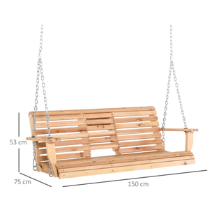 Outsunny Dondolo Sospeso 3 Posti, Dondolo in Legno per Giardino o Terrazzo con Tavolino Pieghevole e Portabicchieri