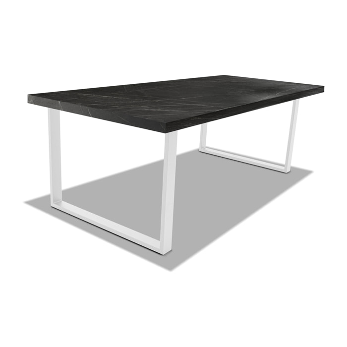 Tavolo da pranzo in legno e metallo con piedi quadrati bianchi - 220x100 cm