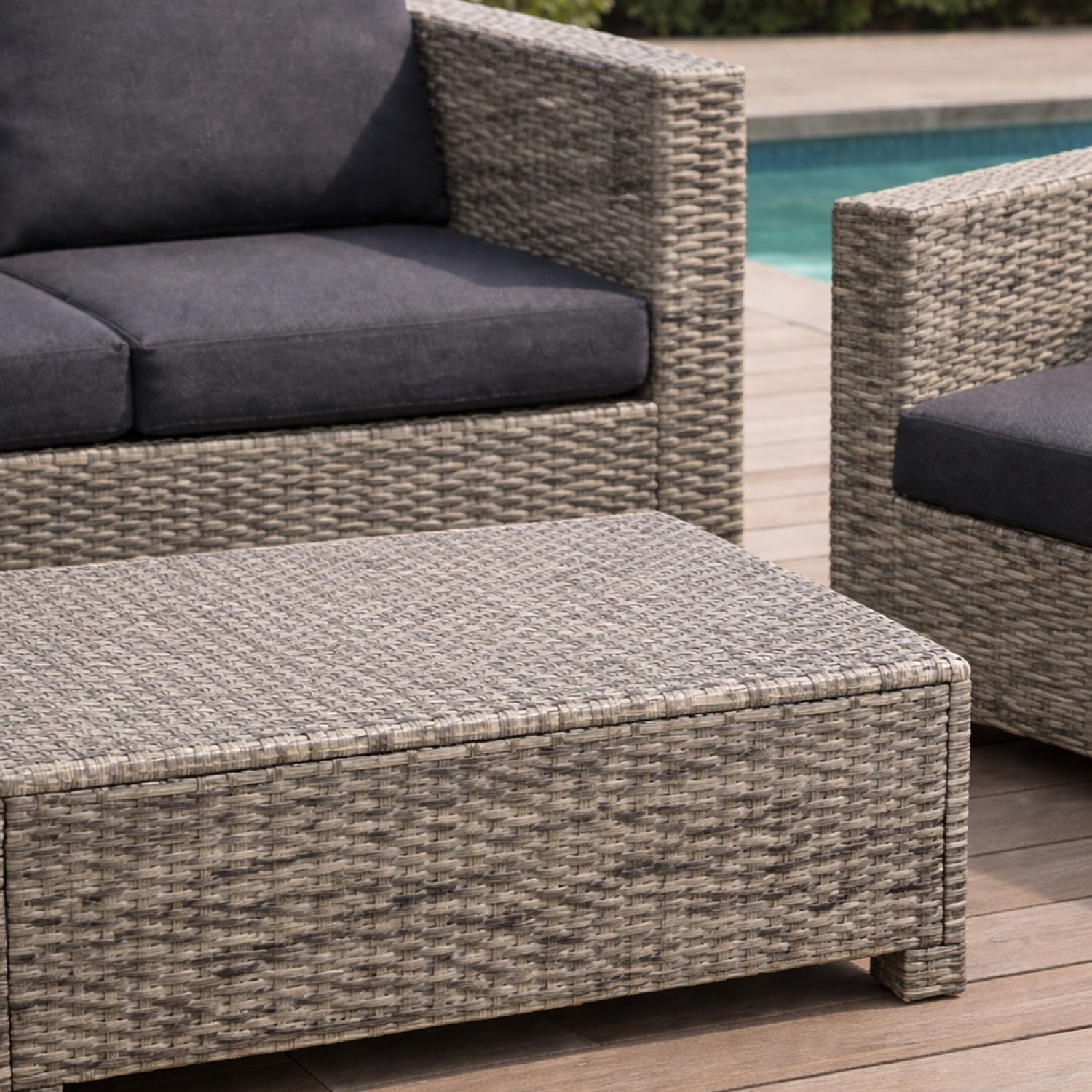 PALMANOVA Salon de jardin 4 places en résine tressée gris et noir