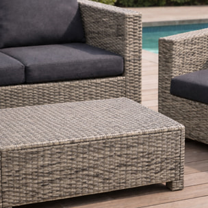 PALMANOVA Salon de jardin 4 places en résine tressée gris et noir