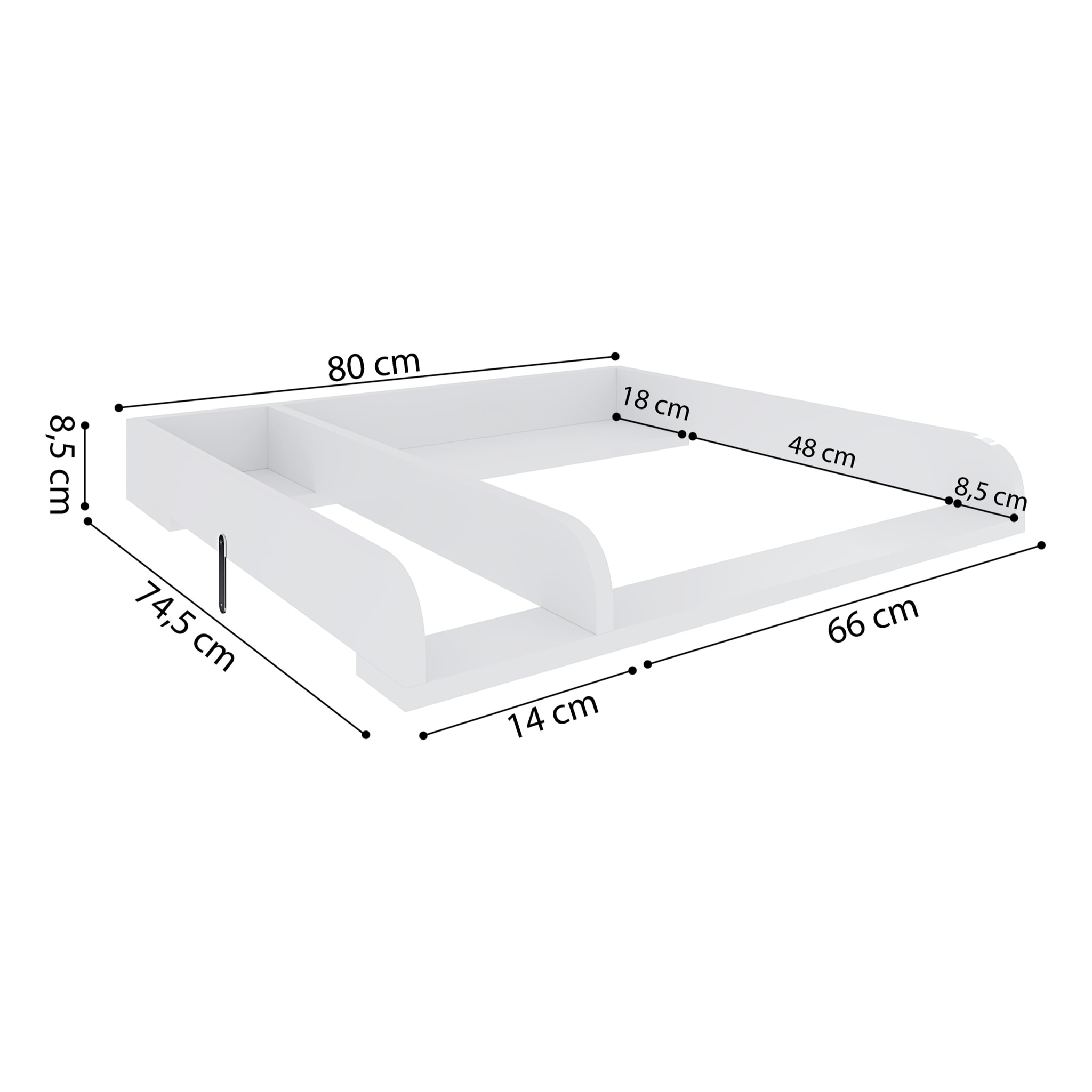 Fasciatoio Universale Per Cassettiera Piano Con Divisorio Rimovibile Angoli Arrotondati Pratico Salvaspazio Fissaggio Sicuro 80x74.5x8.5 Cm Bianco