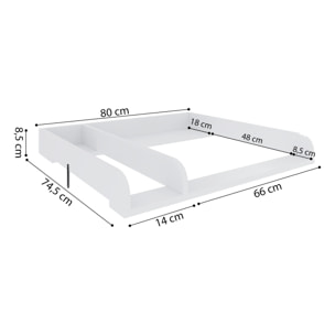 Fasciatoio Universale Per Cassettiera Piano Con Divisorio Rimovibile Angoli Arrotondati Pratico Salvaspazio Fissaggio Sicuro 80x74.5x8.5 Cm Bianco